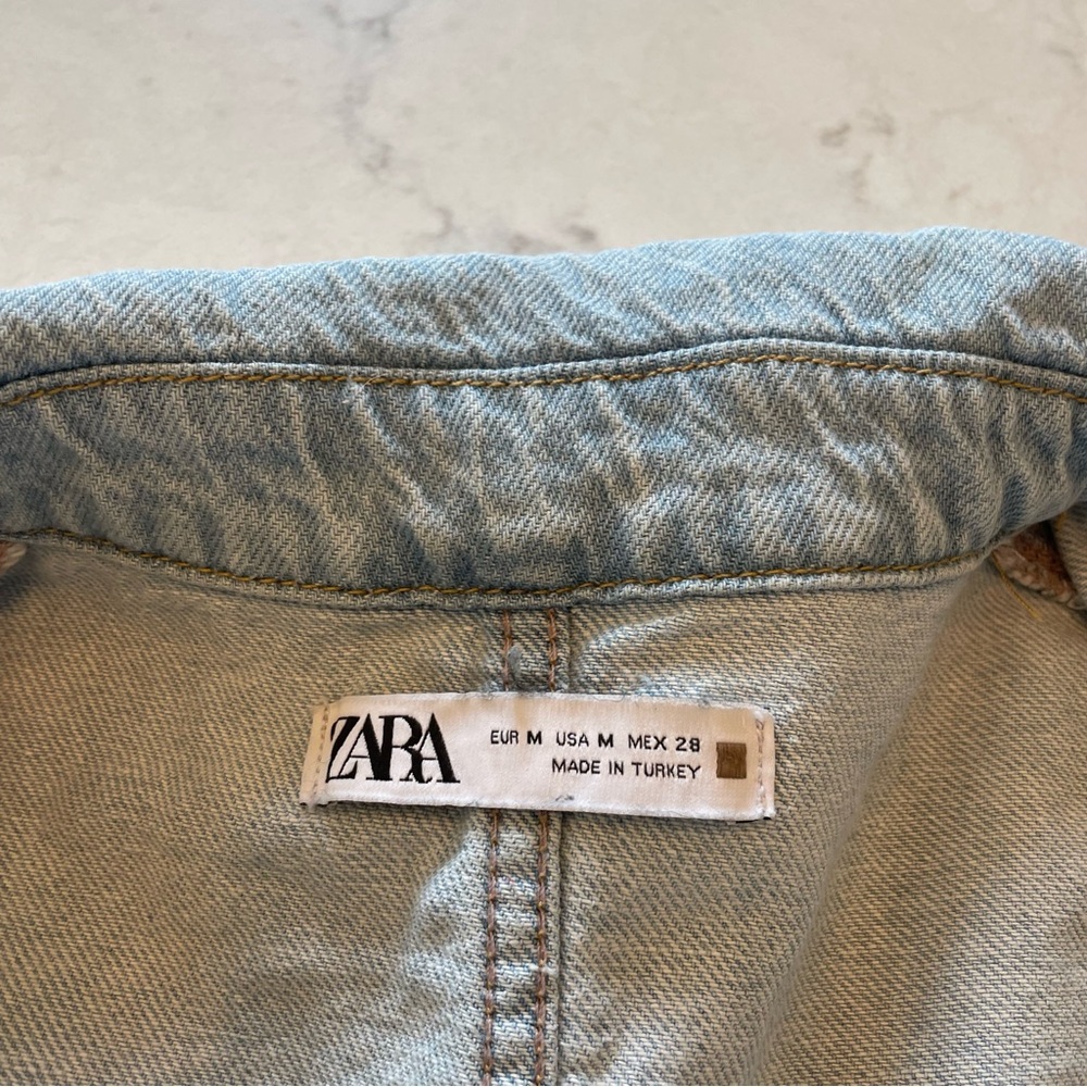Zara ๐ Denim Oversized Cargo Shirt Jacket with Belt Size M - Picture 12 of 12